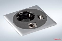 CF.DL.001.DC встраиваемый блок Point(1 hjptnrf 220v usb rj45) отделка хром матовый-черная